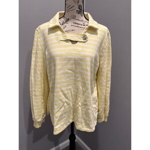 Talbots Women Striped Collared Pullover Shirt‎ Anchor Yellow White Long Sleeve L